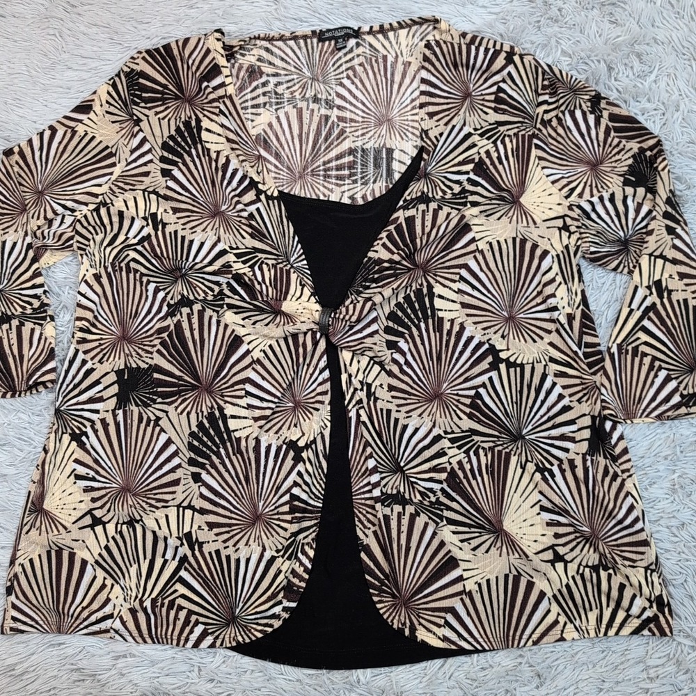 Notations Shirt Womens 3X Biege Blouse Top Career Comfy Stretch Casual